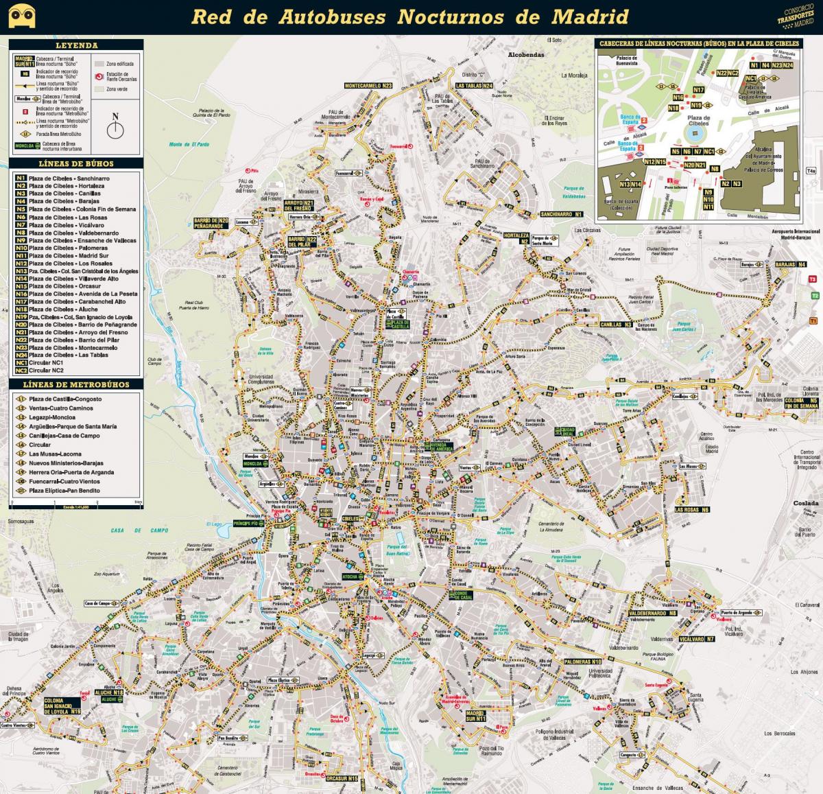 kaart van Madrid nag bus 