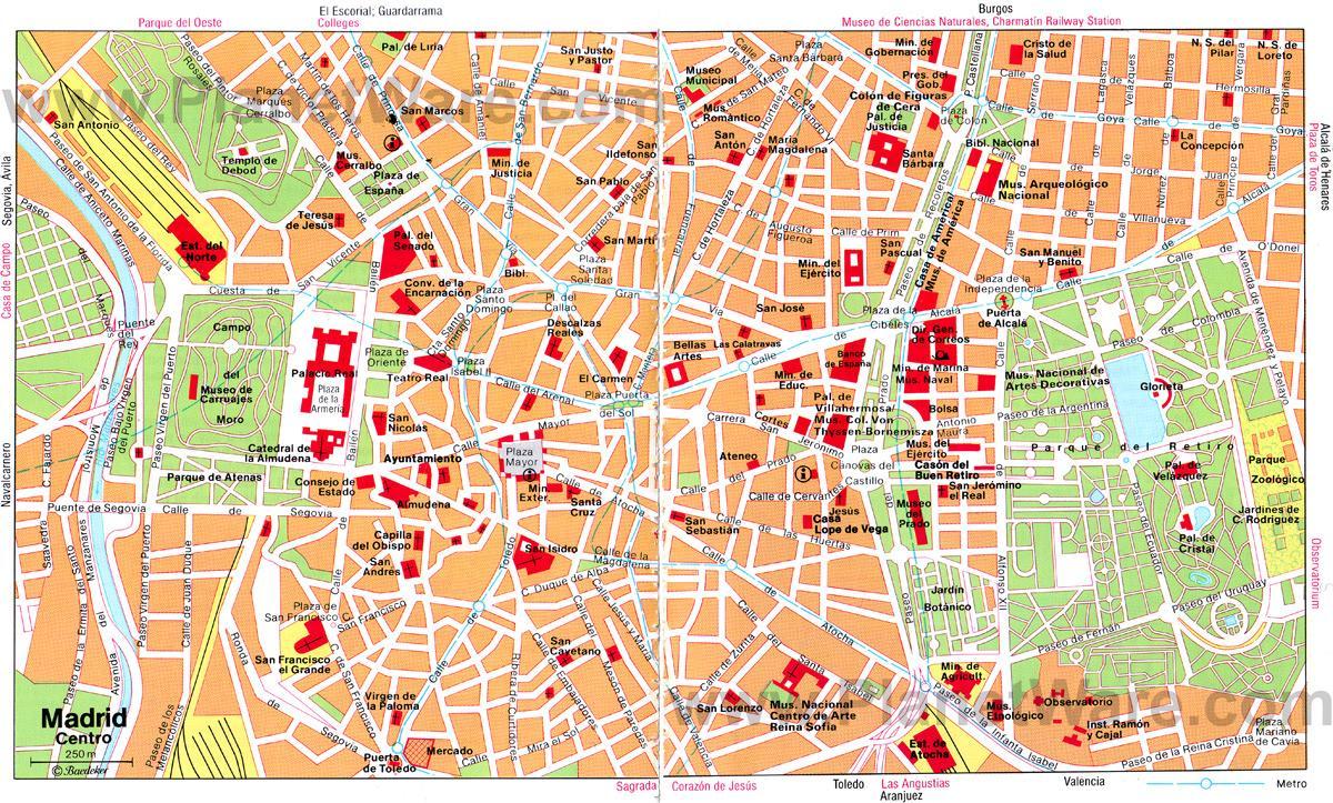 Madrid, Spanje sentrum kaart