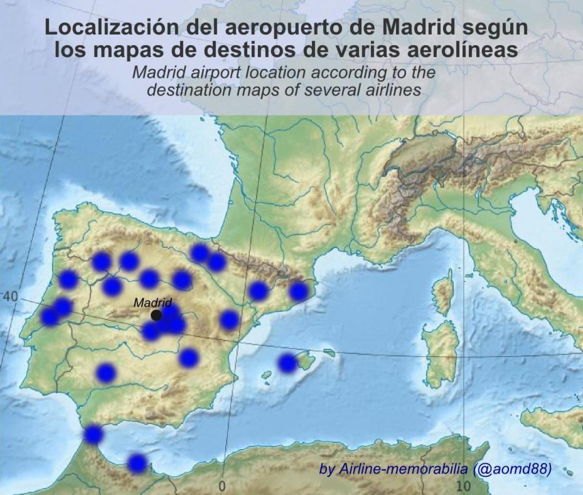 kaart van Madrid lughawe bestemmings