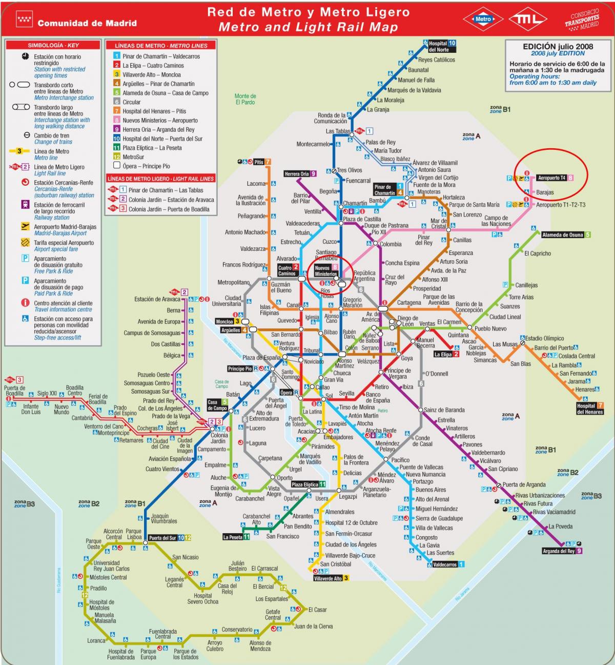 Madrid metro kaart, lughawe