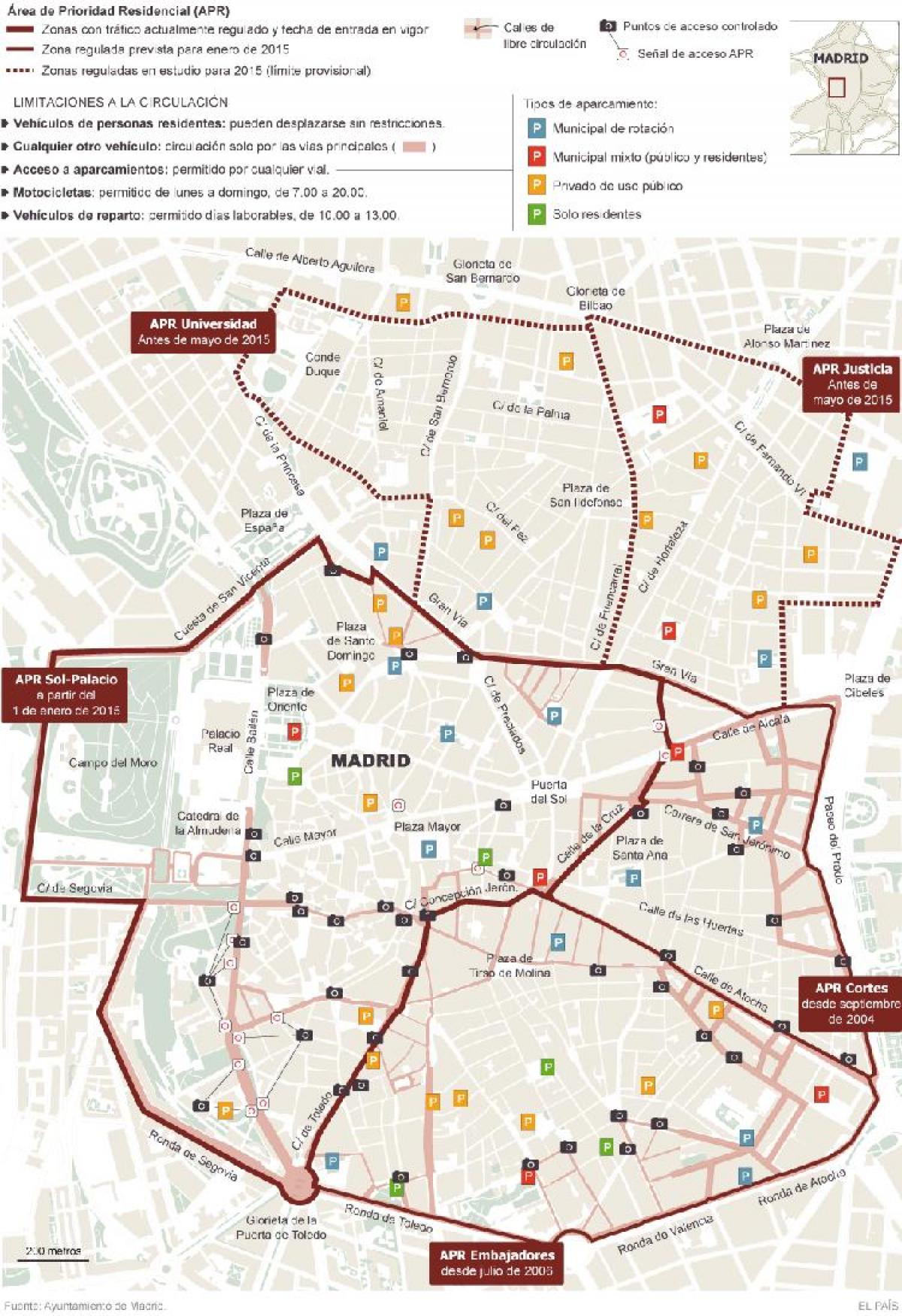kaart van Madrid parkering