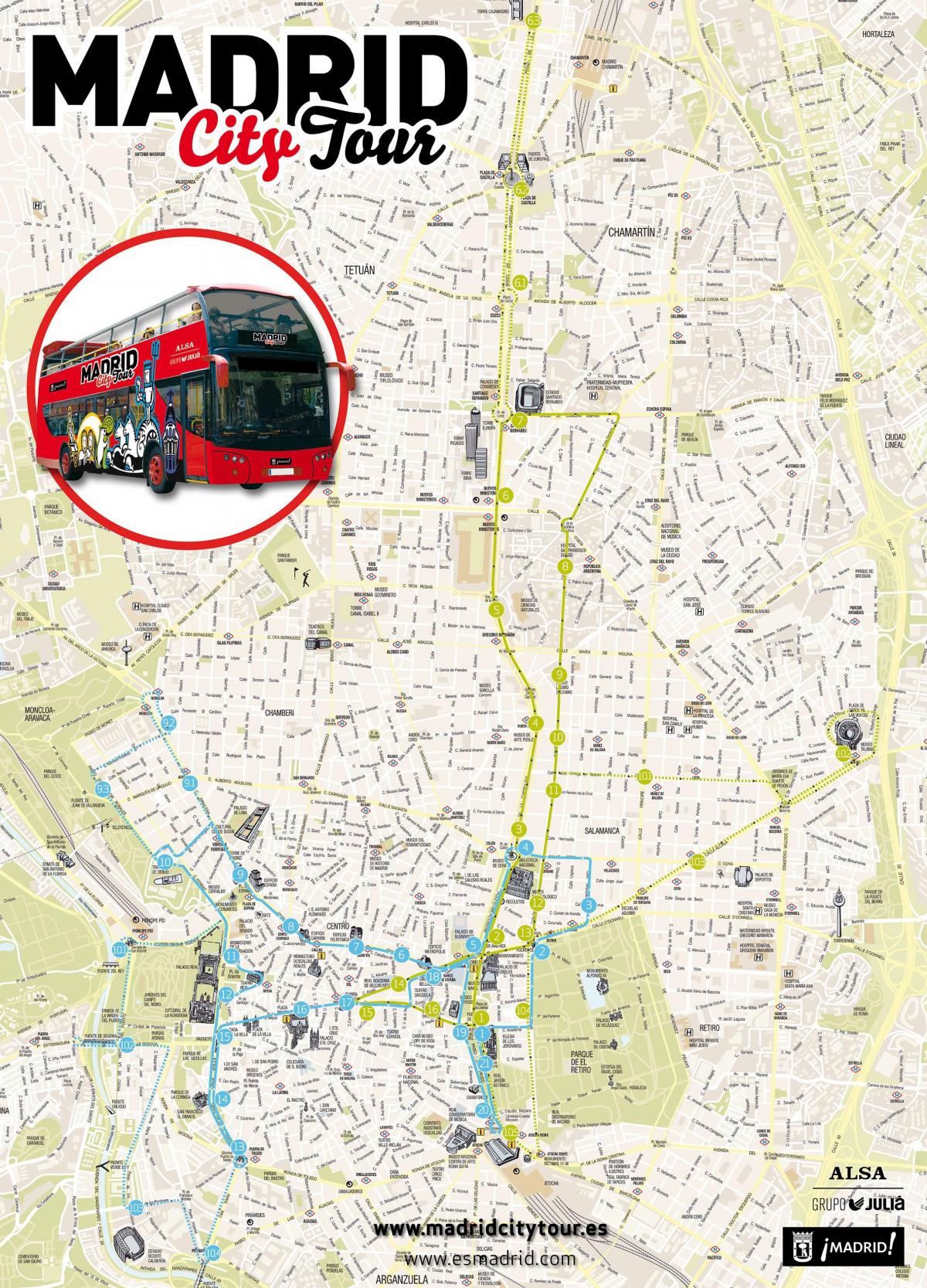 Madrid stad bus toer kaart